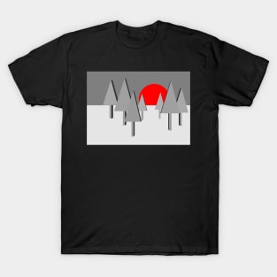 Red Sun with graphic trees T-Shirt